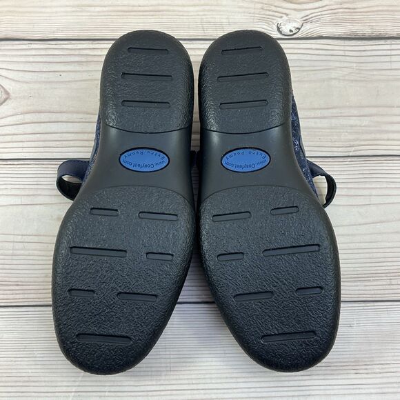 Cosyfeet Laura Shoes Women 9 Navy Blue Floral Mary Jane Extra Roomy Comfort Flat - Picture 10 of 16